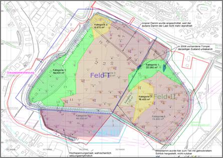 Übersicht des Altspülfelds Kirchsteinbek mit Landschaftselementen und Wasserflächen.